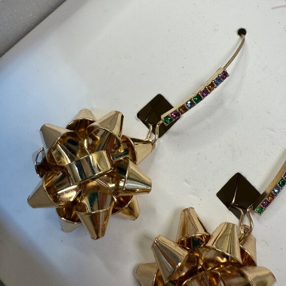 Betsey Johnson Gold-Tone Bow Dangle Earrings With Multicolor Rhinestones - Picture 4 of 8